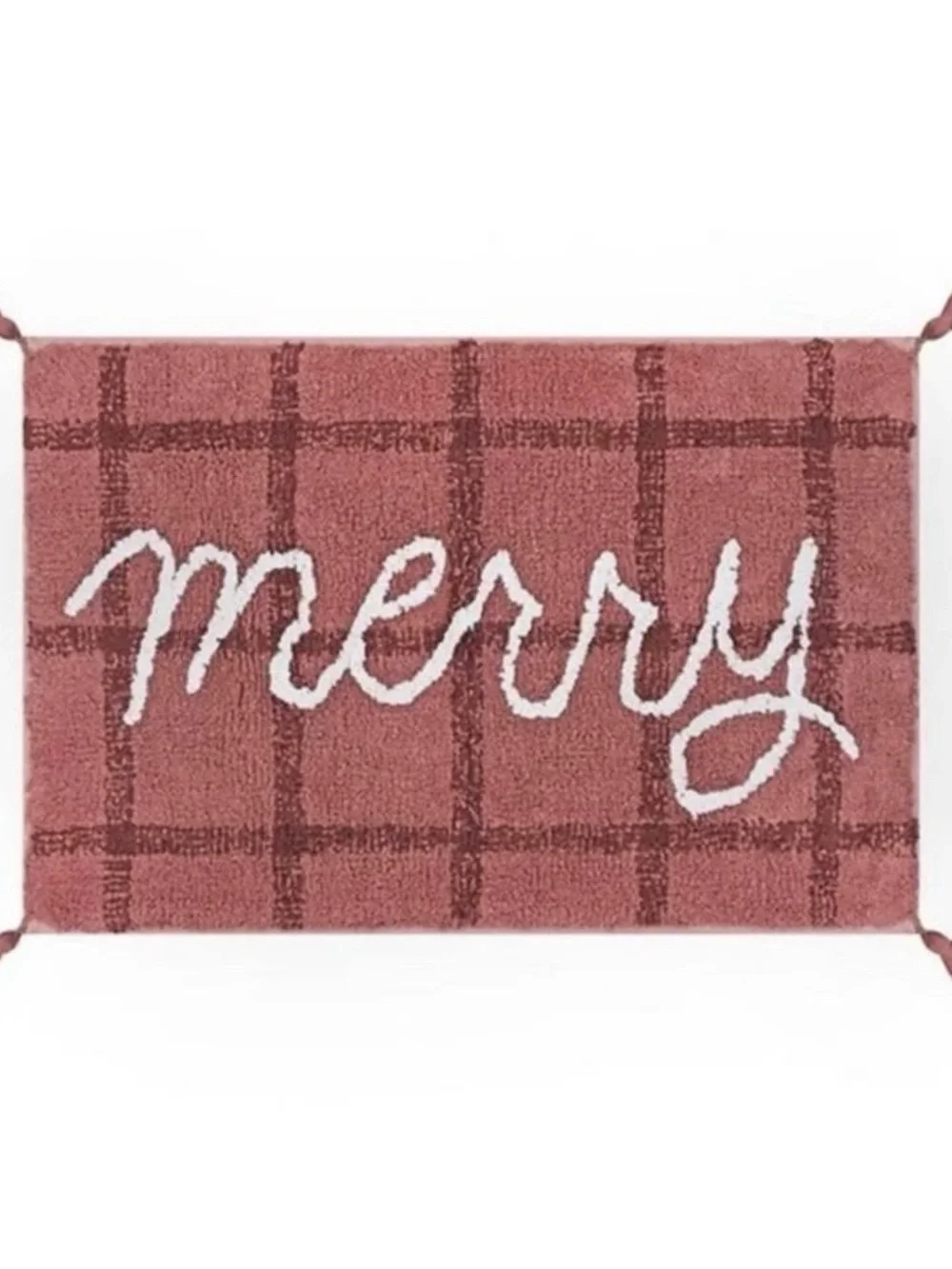 St Nicholas Square Merry Plaid Christmas Rug 20x30 Red Cotton Holiday tassels